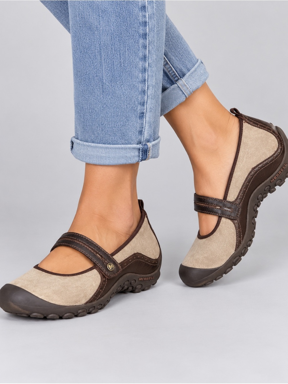 Ladies Merrell Tan and Dark Brown Mary Jane Flats